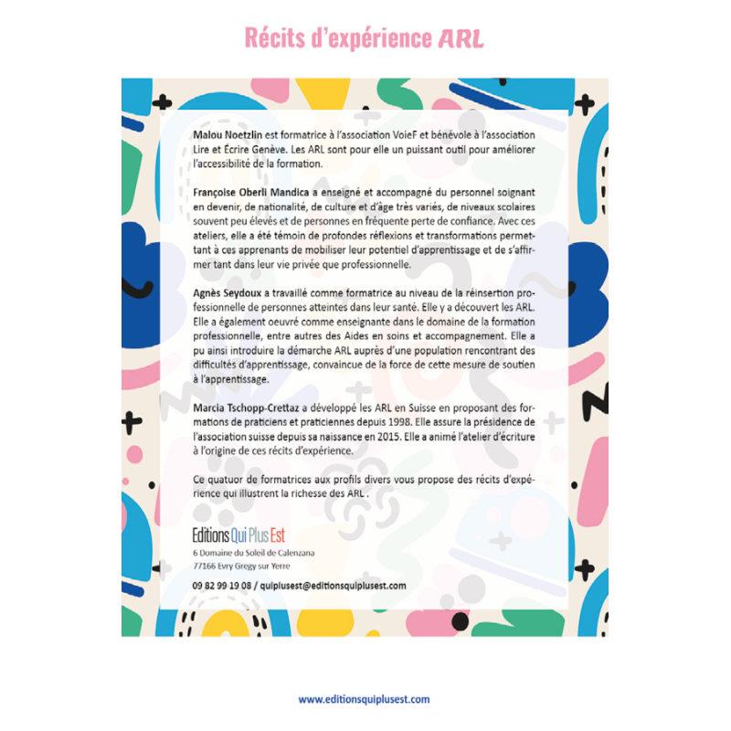 Verso de livre Récits d'expériences ARL
